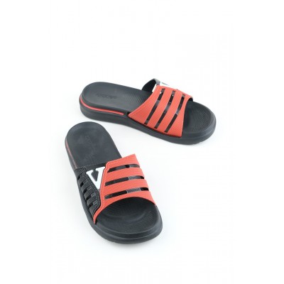 Eva Yazlık Erkek Kaydırmaz Taban Terlik Kırmızı-siyah