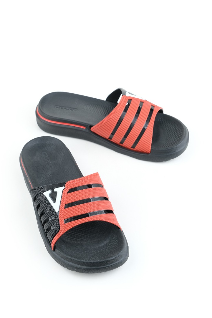 Eva Yazlık Erkek Kaydırmaz Taban Terlik Kırmızı-siyah